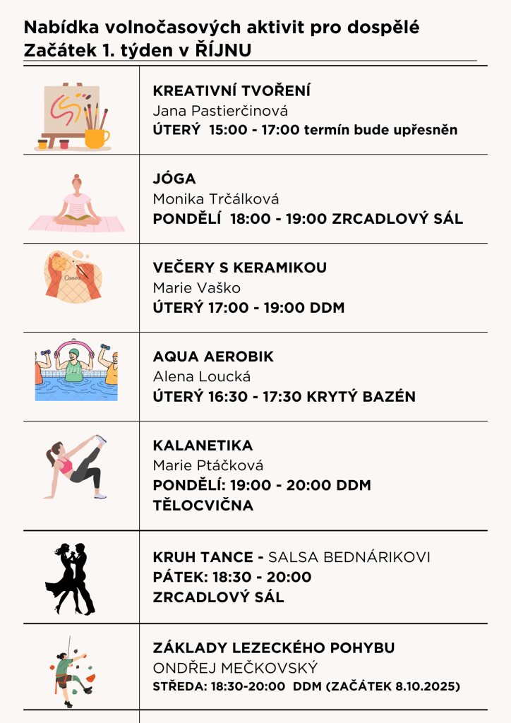 Nabídka zájmových aktivit pro dospělé